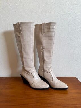 Knee-High Faux Croc-Embossed Boots